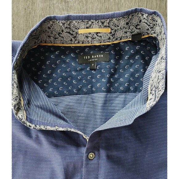 Ted Baker London Button Up Dress Shirt Blue Geometric Long Sleeve Size 7 - Picture 7 of 9